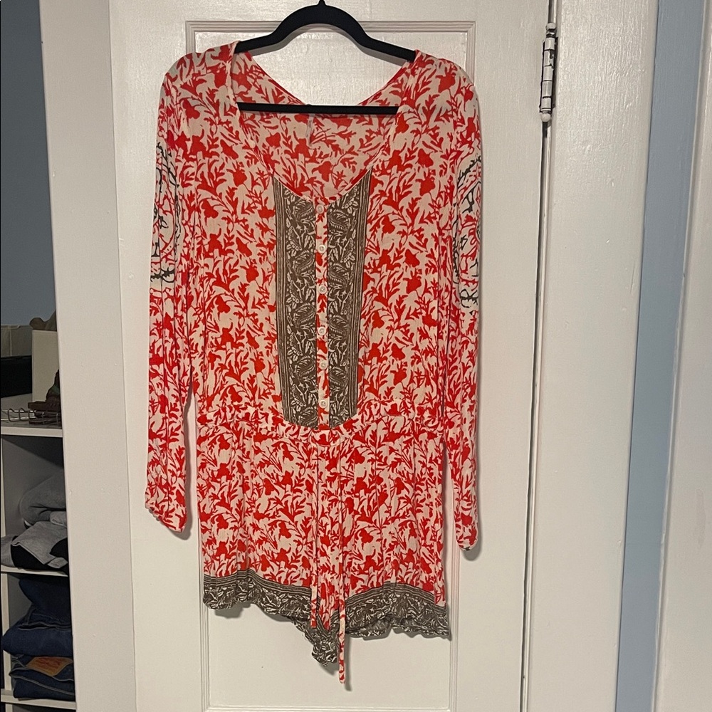 Free People Red and Brown Floral Jumpsuit